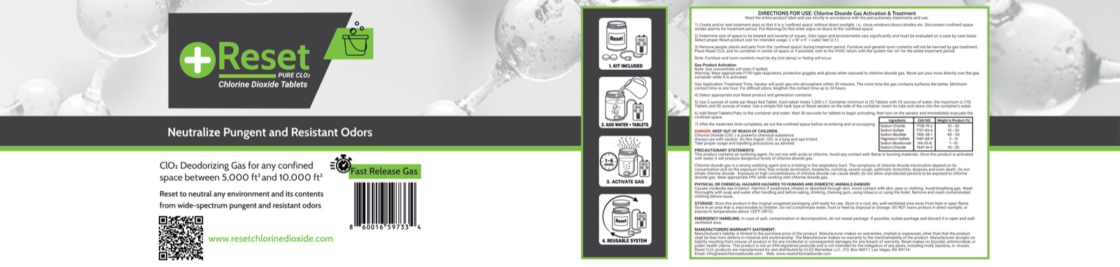 Reset large container label — gas for any confined space between 5,000 and 10,000 ft³