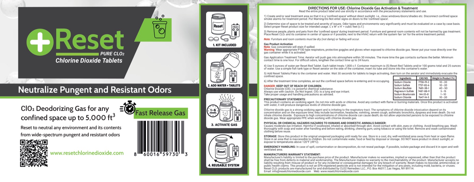 Reset small container label — gas for any confined space up to 5,000 ft³